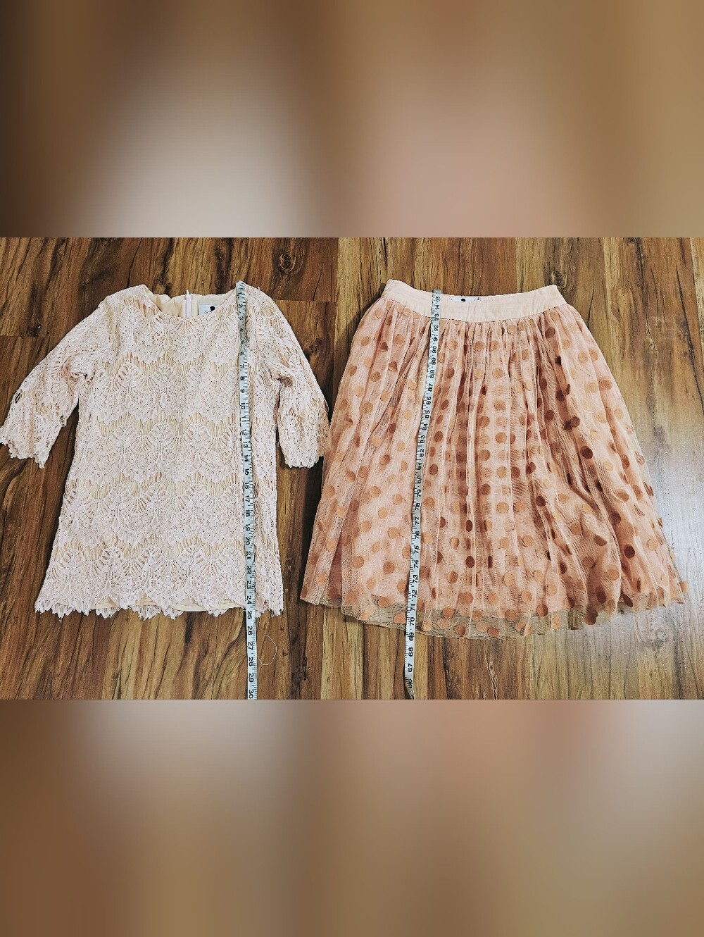 Dainty Jewells Girls Peach Lace Top and Polka Dot Tulle Skirt Set Size XXL